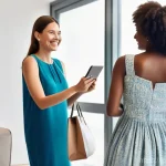 비즈니스 모델로서의 공유경제 - **Prompt:** A vibrant, well-lit scene depicting a stylish woman in her early 30s, dressed in a chic ...