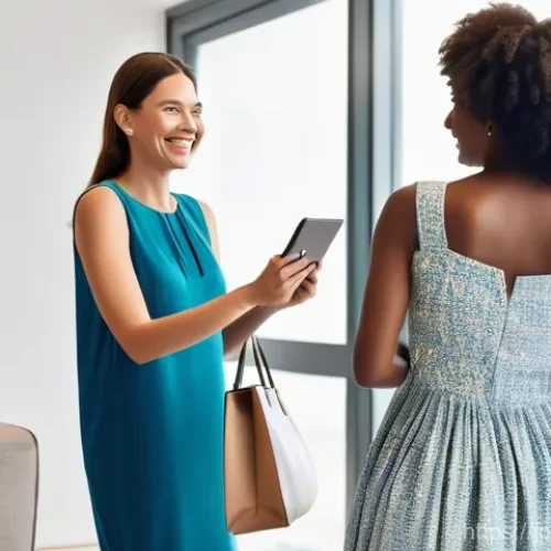 비즈니스 모델로서의 공유경제 - **Prompt:** A vibrant, well-lit scene depicting a stylish woman in her early 30s, dressed in a chic ...