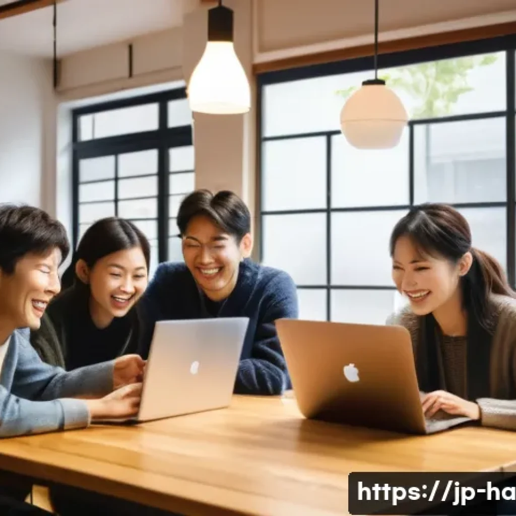 공유경제의 크라우드 펀딩 가능성 - A modern crowdfunding scene in a cozy Japanese cafe, featuring diverse people of various ages and ba...