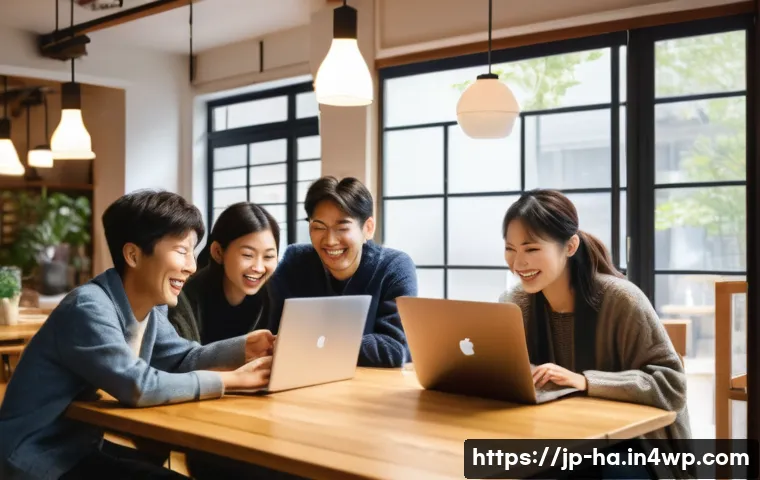 공유경제의 크라우드 펀딩 가능성 - A modern crowdfunding scene in a cozy Japanese cafe, featuring diverse people of various ages and ba...