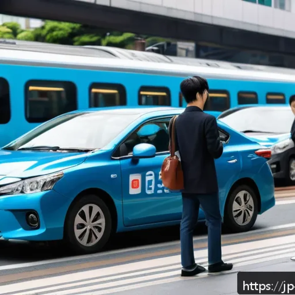 공유경제의 네트워크 효과 분석 - A vibrant urban scene showcasing diverse people using a car-sharing service around a busy train stat...