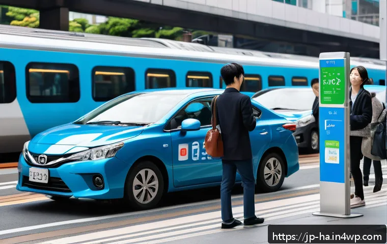 공유경제의 네트워크 효과 분석 - A vibrant urban scene showcasing diverse people using a car-sharing service around a busy train stat...
