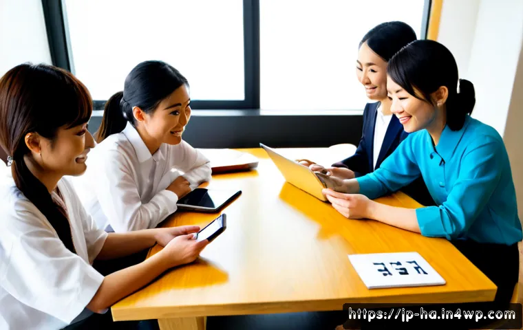 공유경제의 리더십과 조직 문화 - Photorealistic modern Tokyo co-working hub, diverse Japanese team leaders and platform workers seate...